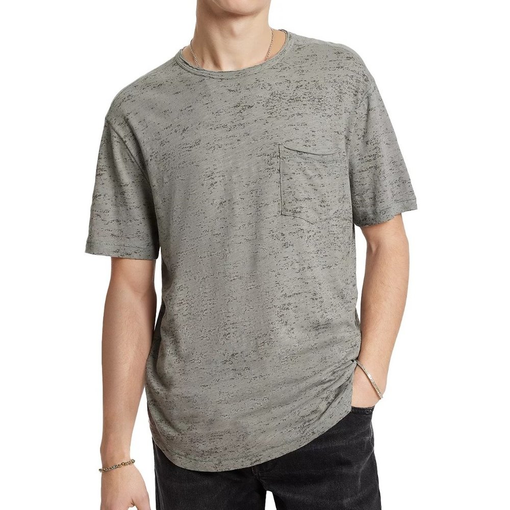 John Varvatos Men's Cooper Sun Bleached Pixelated SS Pocket Crew T-Shirt Ash XL